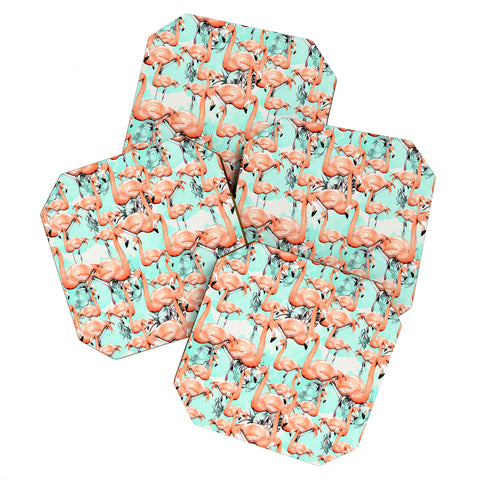 Marta Barragan Camarasa Flourishing between flamingos Coaster Set