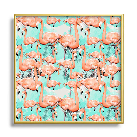 Marta Barragan Camarasa Flourishing between flamingos Square Metal Framed Art Print