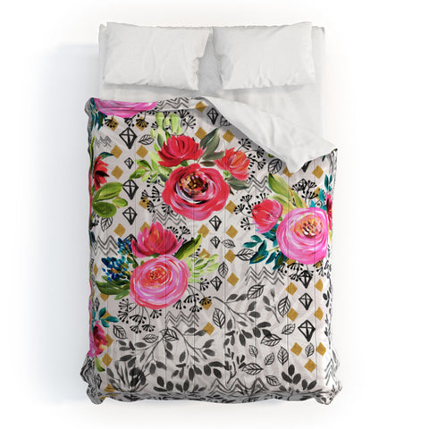 Marta Barragan Camarasa Flowered nature with geometric Comforter