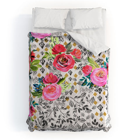 Marta Barragan Camarasa Flowered nature with geometric Duvet Cover