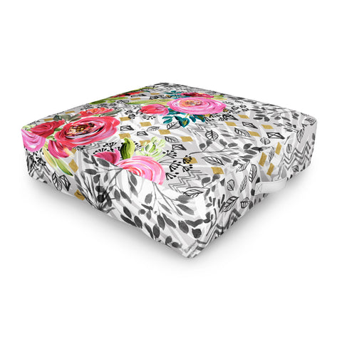 Marta Barragan Camarasa Flowered nature with geometric Outdoor Floor Cushion