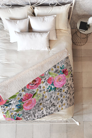 Marta Barragan Camarasa Flowered nature with geometric Fleece Throw Blanket