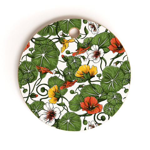 Marta Barragan Camarasa Flowering garden nasturtiums Cutting Board Round