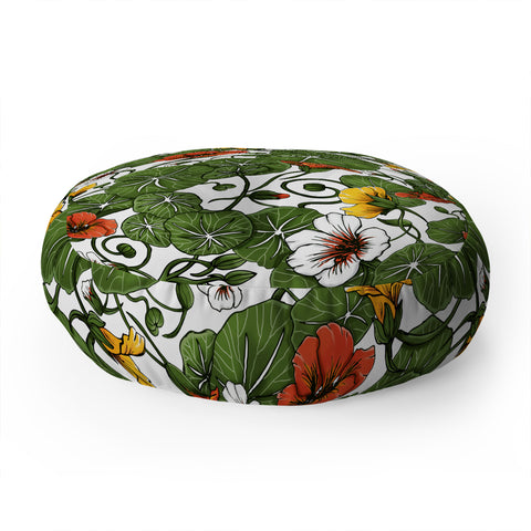 Marta Barragan Camarasa Flowering garden nasturtiums Floor Pillow Round