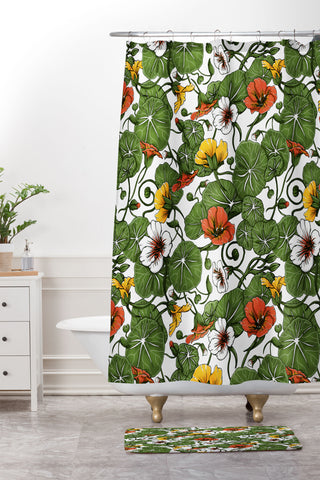 Marta Barragan Camarasa Flowering garden nasturtiums Shower Curtain And Mat