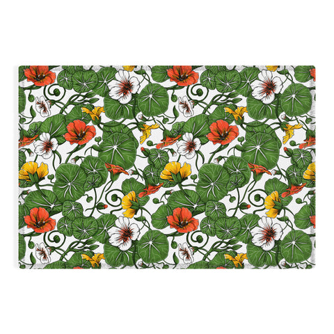 Marta Barragan Camarasa Flowering garden nasturtiums Outdoor Rug