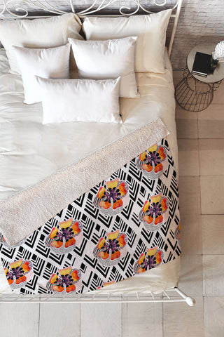Marta Barragan Camarasa Flowers and rhombuses pattern Fleece Throw Blanket