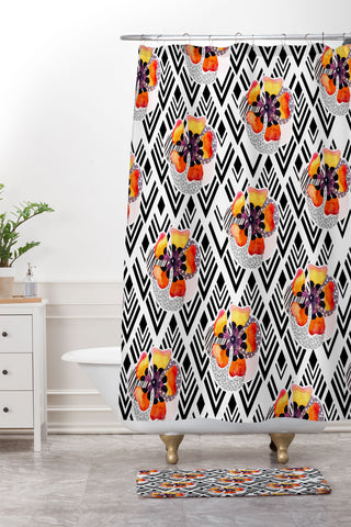 Marta Barragan Camarasa Flowers and rhombuses pattern Shower Curtain And Mat