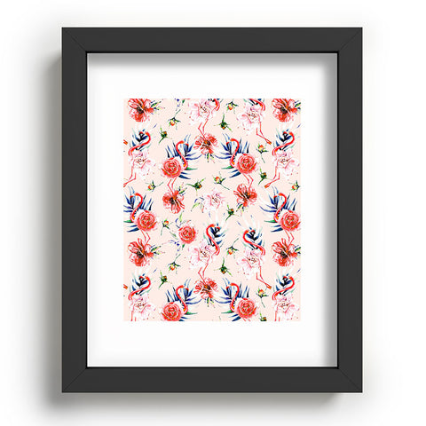 Marta Barragan Camarasa Flowery american flamingos Recessed Framing Rectangle