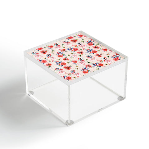 Marta Barragan Camarasa Flowery american flamingos Acrylic Box