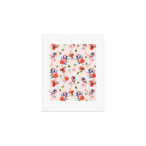 Marta Barragan Camarasa Flowery american flamingos Art Print