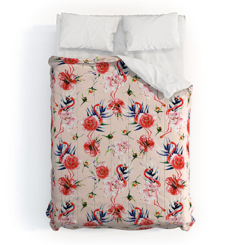 Marta Barragan Camarasa Flowery american flamingos Comforter