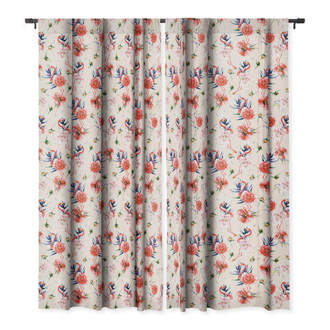 Marta Barragan Camarasa Flowery american flamingos Blackout Window Curtain