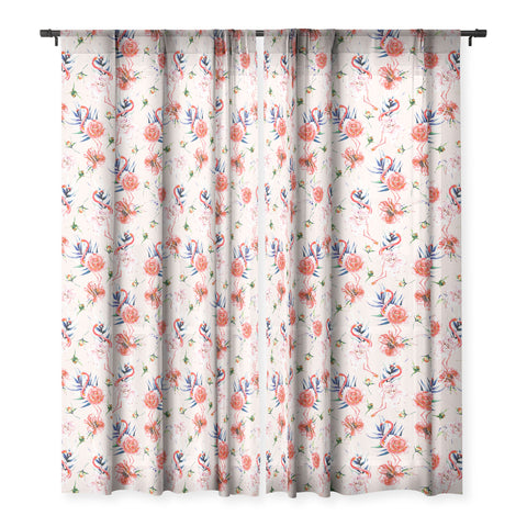 Marta Barragan Camarasa Flowery american flamingos Sheer Window Curtain