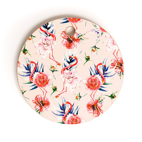 Marta Barragan Camarasa Flowery american flamingos Cutting Board Round