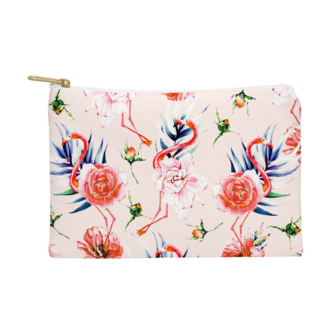 Marta Barragan Camarasa Flowery american flamingos Pouch