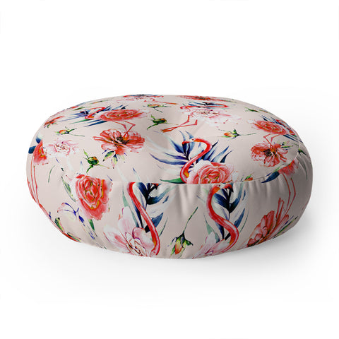 Marta Barragan Camarasa Flowery american flamingos Floor Pillow Round