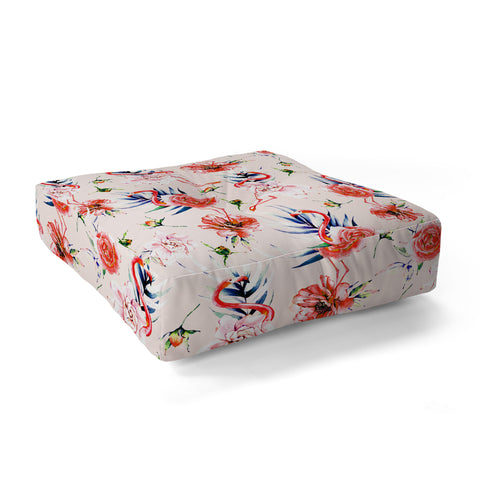 Marta Barragan Camarasa Flowery american flamingos Floor Pillow Square