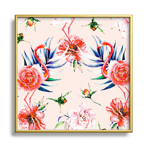 Marta Barragan Camarasa Flowery american flamingos Square Metal Framed Art Print