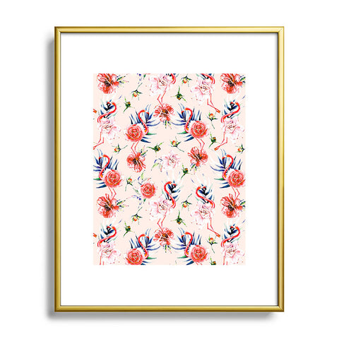 Marta Barragan Camarasa Flowery american flamingos Metal Framed Art Print