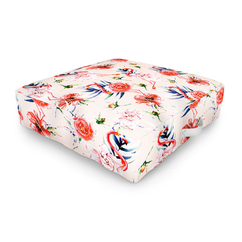 Marta Barragan Camarasa Flowery american flamingos Outdoor Floor Cushion