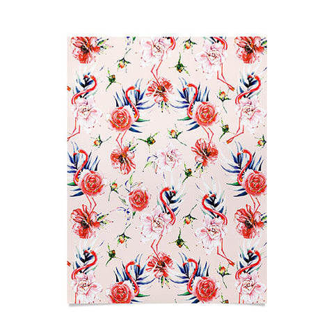 Marta Barragan Camarasa Flowery american flamingos Poster