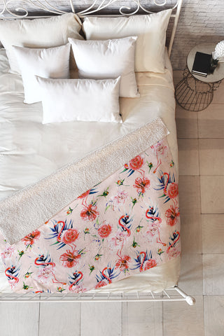 Marta Barragan Camarasa Flowery american flamingos Fleece Throw Blanket
