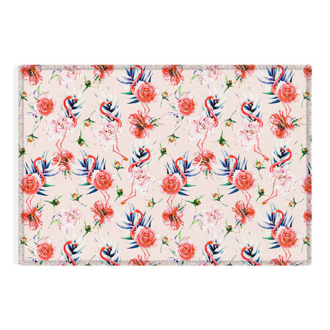 Marta Barragan Camarasa Flowery american flamingos Outdoor Rug