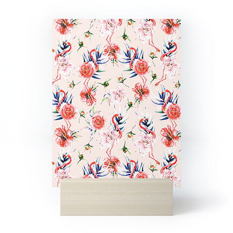 Marta Barragan Camarasa Flowery american flamingos Mini Art Print