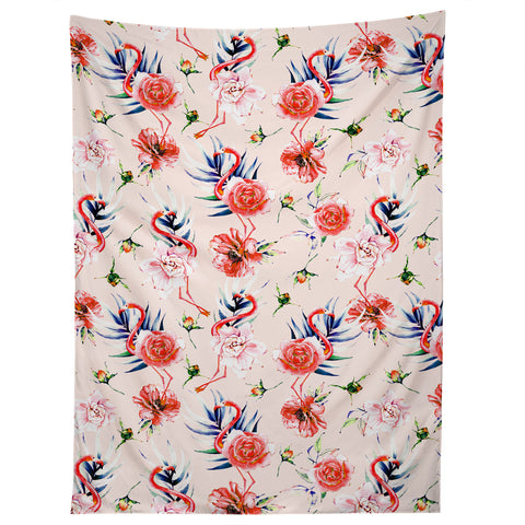 Marta Barragan Camarasa Flowery american flamingos Tapestry