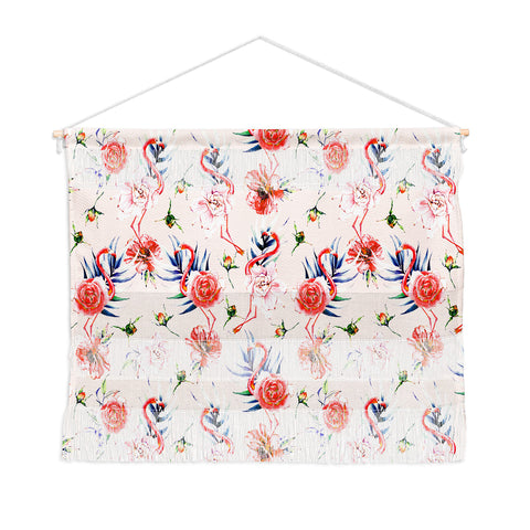Marta Barragan Camarasa Flowery american flamingos Wall Hanging Landscape