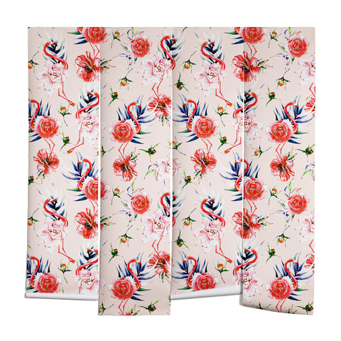 Marta Barragan Camarasa Flowery american flamingos Wall Mural