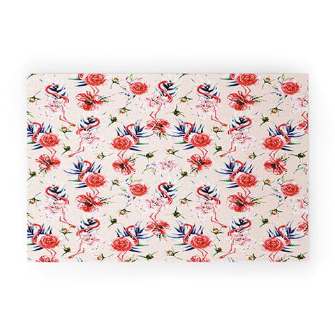 Marta Barragan Camarasa Flowery american flamingos Welcome Mat