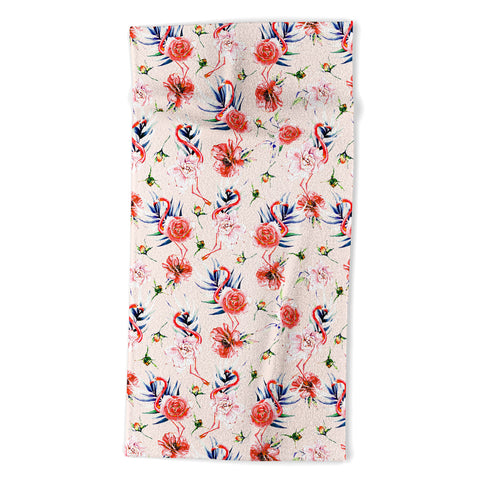 Marta Barragan Camarasa Flowery american flamingos Beach Towel