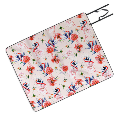 Marta Barragan Camarasa Flowery american flamingos Picnic Blanket