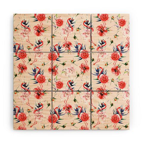 Marta Barragan Camarasa Flowery american flamingos Wood Wall Mural