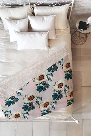 Marta Barragan Camarasa Flowery blooming with geometric Fleece Throw Blanket