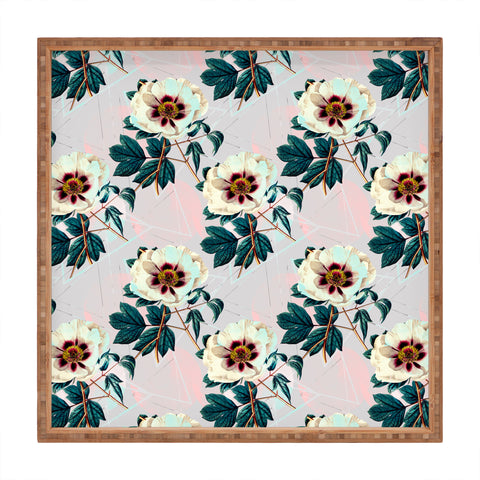 Marta Barragan Camarasa Flowery blooming with geometric Square Tray