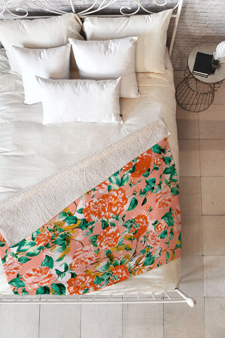 Marta Barragan Camarasa Flowery coral garden Fleece Throw Blanket
