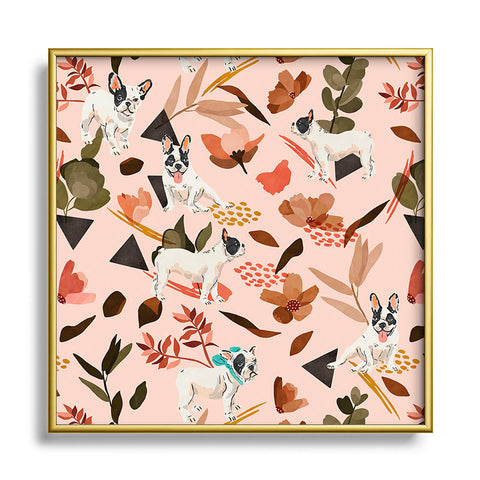 Marta Barragan Camarasa French bulldog in the meadow Metal Square Framed Art Print