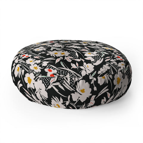 Marta Barragan Camarasa Garden floral brushstrokes Floor Pillow Round