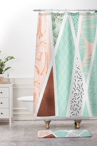 Marta Barragan Camarasa Geometric Mosaic abstract textures Shower Curtain And Mat