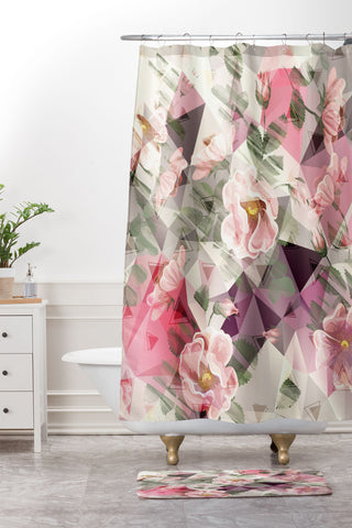 Marta Barragan Camarasa Geometric shapes and flowers Shower Curtain And Mat