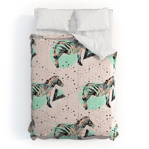 Marta Barragan Camarasa Geometric zebra and plant pattern Comforter