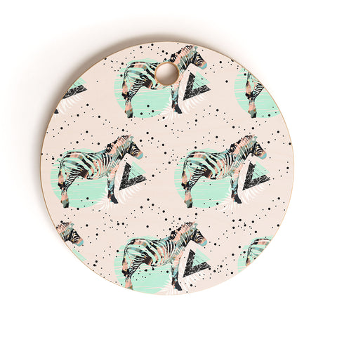 Marta Barragan Camarasa Geometric zebra and plant pattern Cutting Board Round
