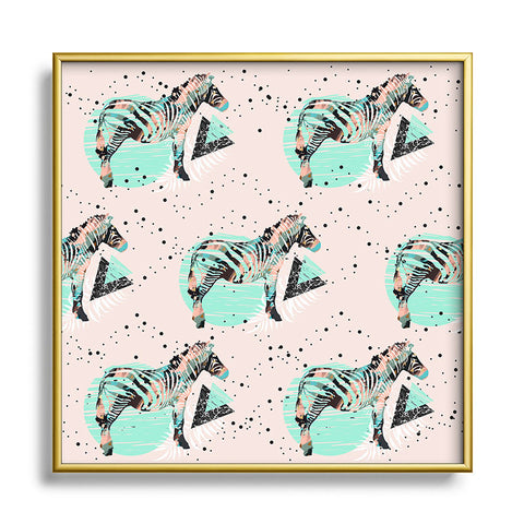 Marta Barragan Camarasa Geometric zebra and plant pattern Square Metal Framed Art Print