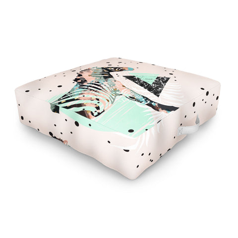 Marta Barragan Camarasa Geometric zebra and plant pattern Outdoor Floor Cushion