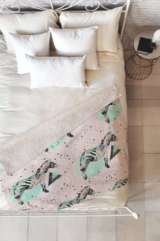 Marta Barragan Camarasa Geometric zebra and plant pattern Fleece Throw Blanket