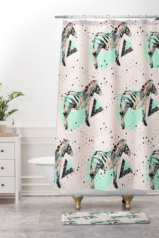 Marta Barragan Camarasa Geometric zebra and plant pattern Shower Curtain And Mat