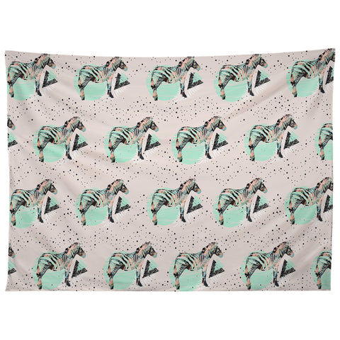 Marta Barragan Camarasa Geometric zebra and plant pattern Tapestry